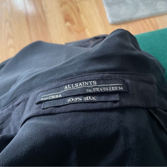 All Saints Allsaints Black Plum Asymmetric Long Sleeve Silk Lucas Shirt Size 2 - Picture 6 of 9